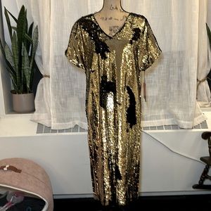 Gold/ Black Sequin Oversized Tee Midi Dress by Tracee Ellis Ross 👑*rare*